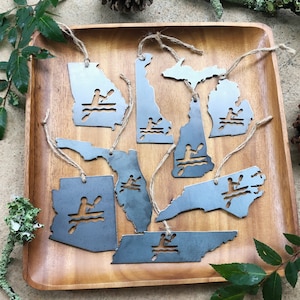 STATE Kayak Metal Ornament made from Raw Steel Sustainable Gift Explore White Water Adventure Gift River Lake Ocean Made in USA by US image 2