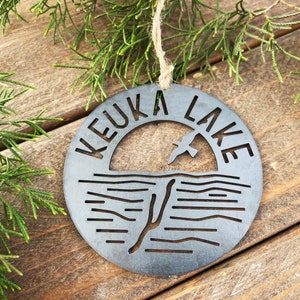 Kueka Lake Ornament made from Raw Steel New York Wildlife Kayaking Boating Summer time Adventure Explore the Finger Lakes Heirloom Host Gift
