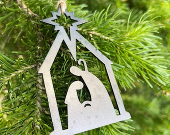 Nativity Christmas Ornament made from Raw Steel Farmhouse Rustic Christmas Tree Decoration Stocking Stuffer Christmas Gift Church Gift