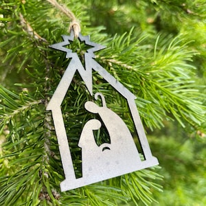 Nativity Christmas Ornament made from Raw Steel Farmhouse Rustic Christmas Tree Decoration Stocking Stuffer Christmas Gift Church Gift image 1