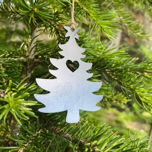 Christmas Tree Ornament made from Raw Industrial Steel Holiday Gift Stocking Stuffer Gift Tag Christmas Decor Evergreen Woodland Forest