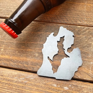Custom Listing for Carrie: (50) Michigan State Raw Steel Bottle Opener with the Upper Peninsula cutout of the Lower Mitten