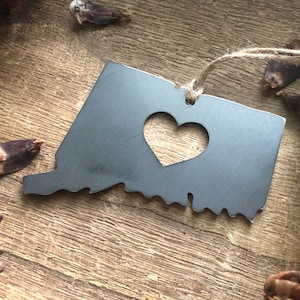 Connecticut State Ornament Made from Recycled Raw Steel Christmas Tree Decoration Host Gift Wedding Gift Housewarming Gift Rustic Metal