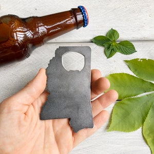 Mississippi State Bottle Opener made from Recycled Metal Rustic Bar Rustic Farmhouse Kitchen Decor Biloxi MS Host House Warming 21 Birthday