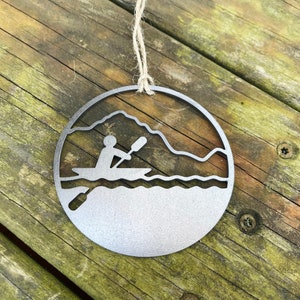 Kayak Ornament made from Recycled Steel Eco Friendly Wanderer Explore Oceans River Adventure Gift Christmas Decoration Holiday Gift