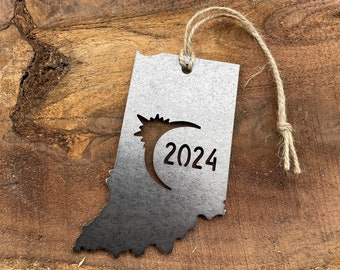 Indiana Eclipse Totality 2024 Commemorative Metal Ornament Made from Raw Steel Anniversary Gift Rustic Cabin Christmas