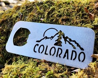 Colorado Mountain Bottle Opener made from Recycled Raw Steel Hike Denver Grand Junction Fort Collins Vail Durango Boulder Ouray Kitchen Bar