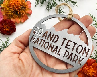 Grand Teton National Park Ornament made from recycled steel Hiker Explore Adventure Desert Hiking Wyoming Sustainable Christmas Ornament