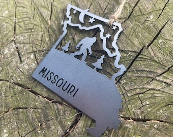 Missouri State Yeti Bigfoot Sasquatch Metal Ornament made from Raw Steel Anniversary Gift Eco Friendly Sustainable Gift MADE in USA by US