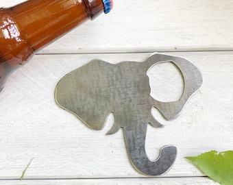 Elephant Head Metal Bottle Opener made from Recycled Steel Rustic Farmhouse Kitchen Decor Bar Tool Alabama Wedding Anniversary Birthday Gift