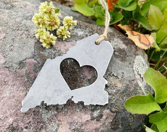 Maine State Ornament Made from Raw Steel Christmas Tree Decor Wedding Gift Housewarming Gift Rustic Farmhouse Travel Adventure Gift