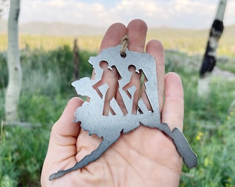 Alaska State Hikers Ornament made from Raw Steel Anniversary Gift Christmas Tree Decoration Denali Wrangell-St. Elias National Park Hiking