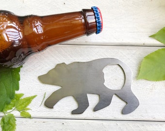 Bear Bottle Opener made from Recycled Raw Steel Rustic Cabin Bar Mountains Forest Explore Adventure Outdoors Anniversary Wedding Gifts