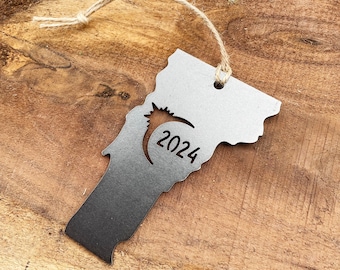 Vermont Eclipse Totality 2024 Commemorative Metal Ornament Made from Raw Steel Anniversary Gift Rustic Cabin Christmas