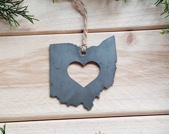 Ohio State Ornament made from Raw Steel / Christmas Tree Decoration  / Heirloom Gift / Wedding Favor / Housewarming Gift / Sustainable Gift