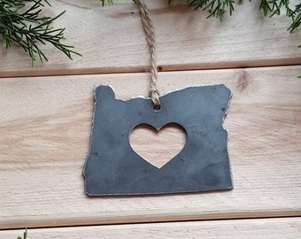 Oregon State Ornament Made from Raw Steel  / Sustainable Gift /  Host Gift / Wedding Gift / Housewarming Gift / Metal Heirloom Gift