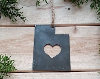 Utah State Ornament made from Raw Steel Anniversary Gift Rustic Wedding Gift Explore Utah Adventure Gift Party Favor Christmas Tree Decor