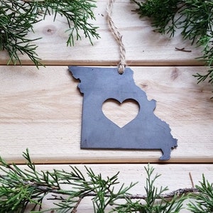 Missouri State Ornament made from Raw Steel Anniversary Gift Stocking Stuffer House Warming Gift Sustainable Gift Wedding Gift image 1