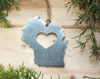 Wisconsin State Ornament made from Raw Steel Anniversary Gift Christmas Tree Ornament Holiday Decoration Host Gift Housewarming Gift Tag