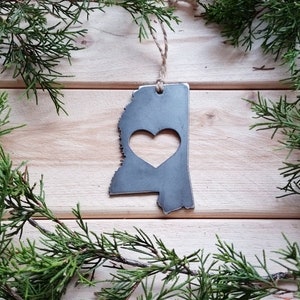 Mississippi State Ornament Made from Raw Steel Christmas Decoration Host Gift Wedding Gift Housewarming Gift Rustic Wedding Gift