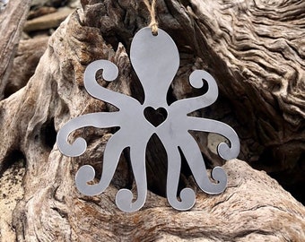 Octopus Metal Ornament Christmas Tree Decoration Holiday Decor Ocean Sea Beach House Hostess Gift Stocking Stuffer made from recycled steel