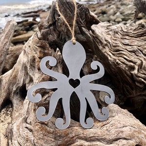 Octopus Metal Ornament Christmas Tree Decoration Holiday Decor Ocean Sea Beach House Hostess Gift Stocking Stuffer made from recycled steel image 1