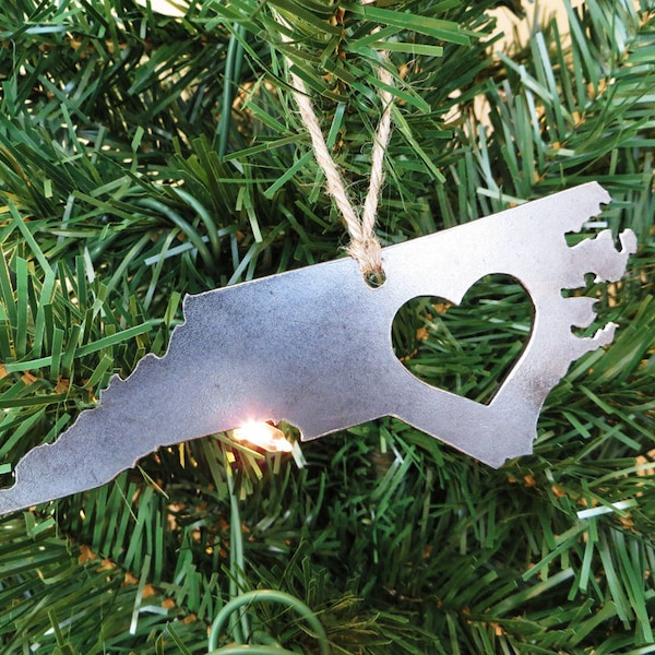 North Carolina State Ornament made from Raw Steel Rustic Farmhouse Christmas Gift Sustainable Gift Wedding Favor Housewarming Gift Heirloom