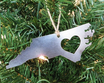 North Carolina State Ornament made from Raw Steel Rustic Farmhouse Christmas Gift Sustainable Gift Wedding Favor Housewarming Gift Heirloom