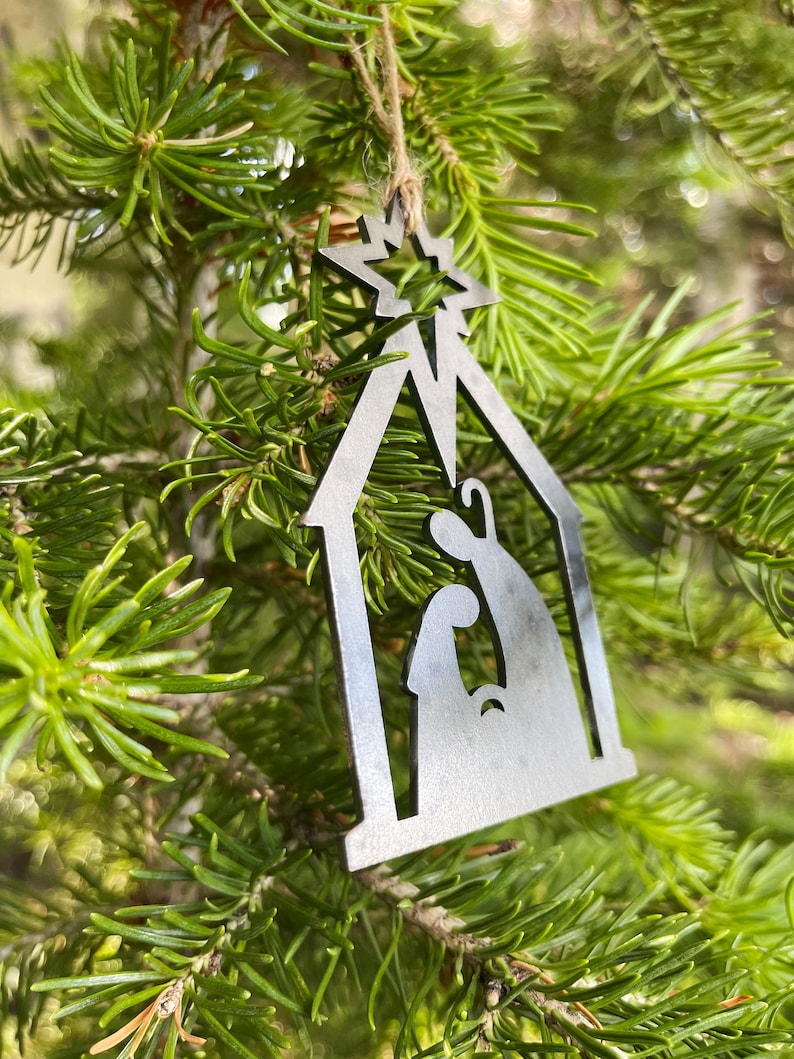 Nativity Christmas Ornament made from Raw Steel Farmhouse Rustic Christmas Tree Decoration Stocking Stuffer Christmas Gift Church Gift image 3