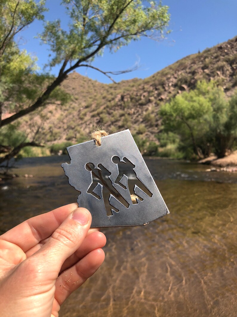 Arizona Hikers State Ornament Made From Raw Steel Anniversary Gift Metal Christmas Tree Ornament Explore Grand Canyon Tonto National Forest image 3