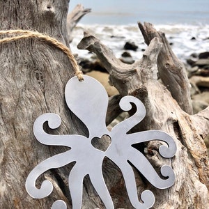 Octopus Metal Ornament Christmas Tree Decoration Holiday Decor Ocean Sea Beach House Hostess Gift Stocking Stuffer made from recycled steel image 5