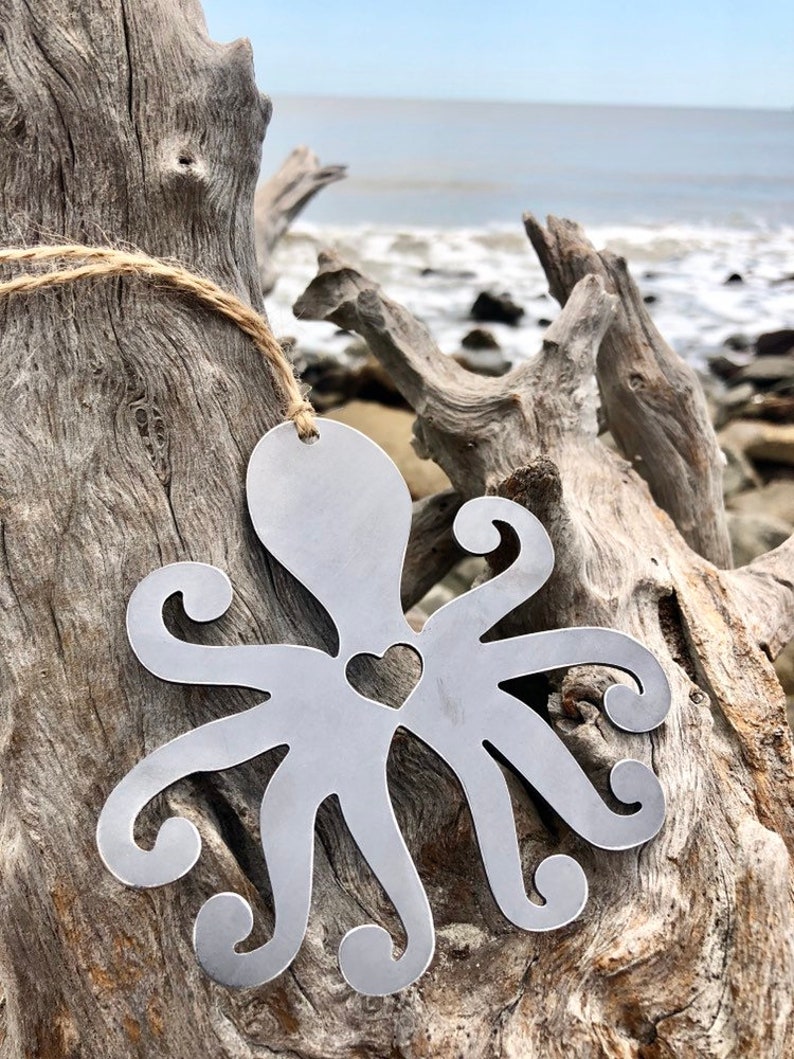 Octopus Metal Ornament Christmas Tree Decoration Holiday Decor Ocean Sea Beach House Hostess Gift Stocking Stuffer made from recycled steel image 5