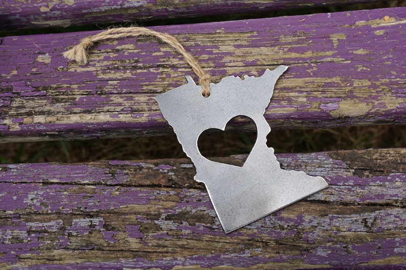 Minnesota State Ornament Made from Raw Steel Christmas Decoration Host Gift Wedding Gift Housewarming Gift Sustainable Gift image 3