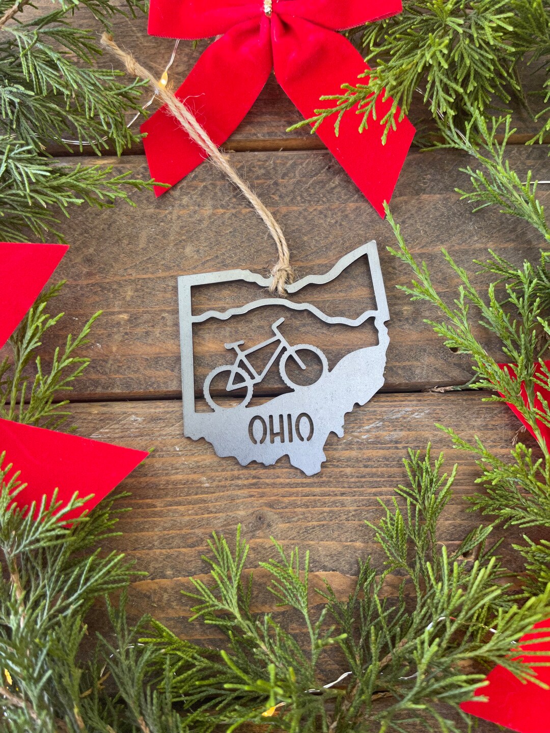 Ohio State Raw Steel Bike Ornament Sustainable Gift Cyclist Gift