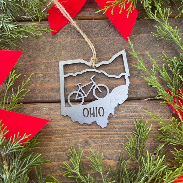 Ohio State Raw Steel Bike Ornament Sustainable Gift Cyclist Gift Bicycle Rustic Christmas Tree Biking Adventures Anniversary Gift Birthday