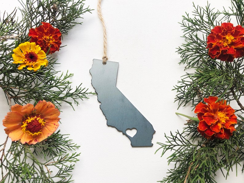 California State Ornament with tiny heart over Los Angeles Christmas Ornament Sustainable Gift Holiday Gift Housewarming Gift Stocking image 1