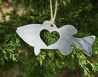 Bass Fish Ornament I made from recycled raw Steel I Love Fishing I Fresh Water Fisherman I Fishing Gift I Christmas Ornament I Cabin Decor