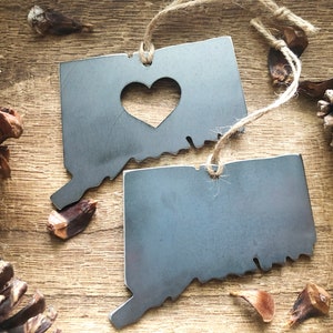 Connecticut State Ornament Made from Recycled Raw Steel Christmas Tree Decoration Host Gift Wedding Gift Housewarming Gift Rustic Metal without Heart