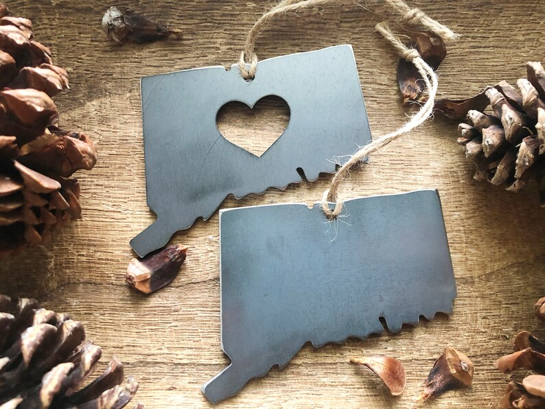 Connecticut State Ornament Made from Recycled Raw Steel Christmas Tree Decoration Host Gift Wedding Gift Housewarming Gift Rustic Metal without Heart