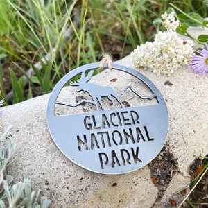 Glacier National Park Ornament made from recycled steel Montana Hiker Explore Adventure Into the Woods Climb Mountain Hiking Christmas Decor image 10