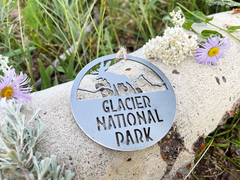 Glacier National Park Ornament made from recycled steel Montana Hiker Explore Adventure Into the Woods Climb Mountain Hiking Christmas Decor image 10