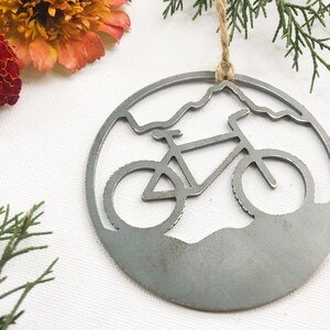 Mountain Biking Ornament made from 14g Raw US Steel Sustainable Gift Adventure Gift Explore Biking Gift Ride Bikes image 7