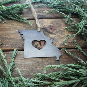 Missouri State Ornament made from Raw Steel Anniversary Gift Stocking Stuffer House Warming Gift Sustainable Gift Wedding Gift image 4