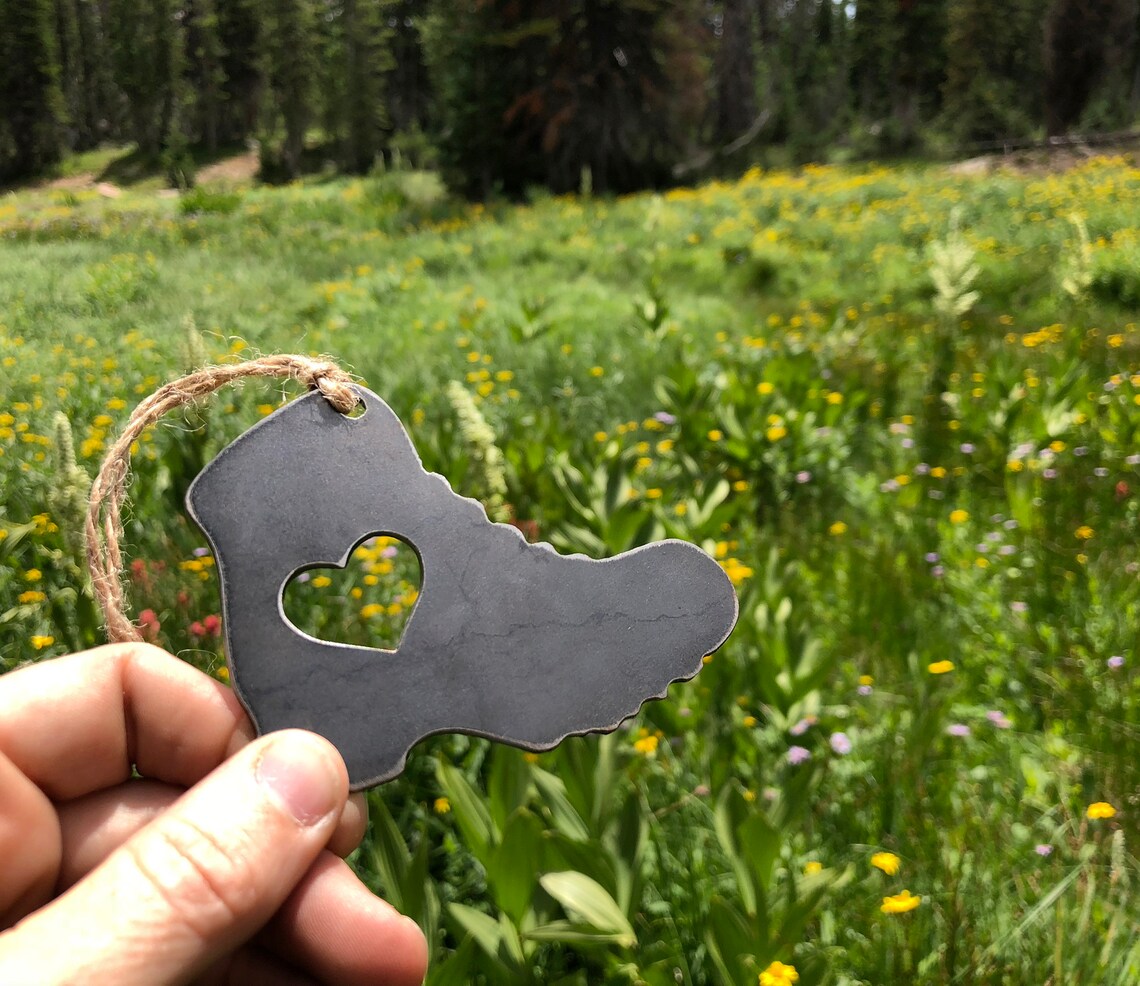 Hiking Boot Ornament With Heart Metal Raw Steel Christmas Tree Etsy