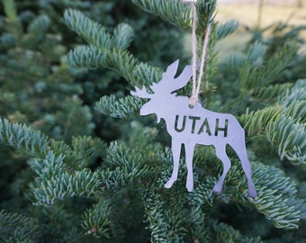 Utah Moose Metal Ornament made from Raw Steel Anniversary Gift Christmas Tree Holiday Gift Cabin Hunting Modern Rustic Mountain Home