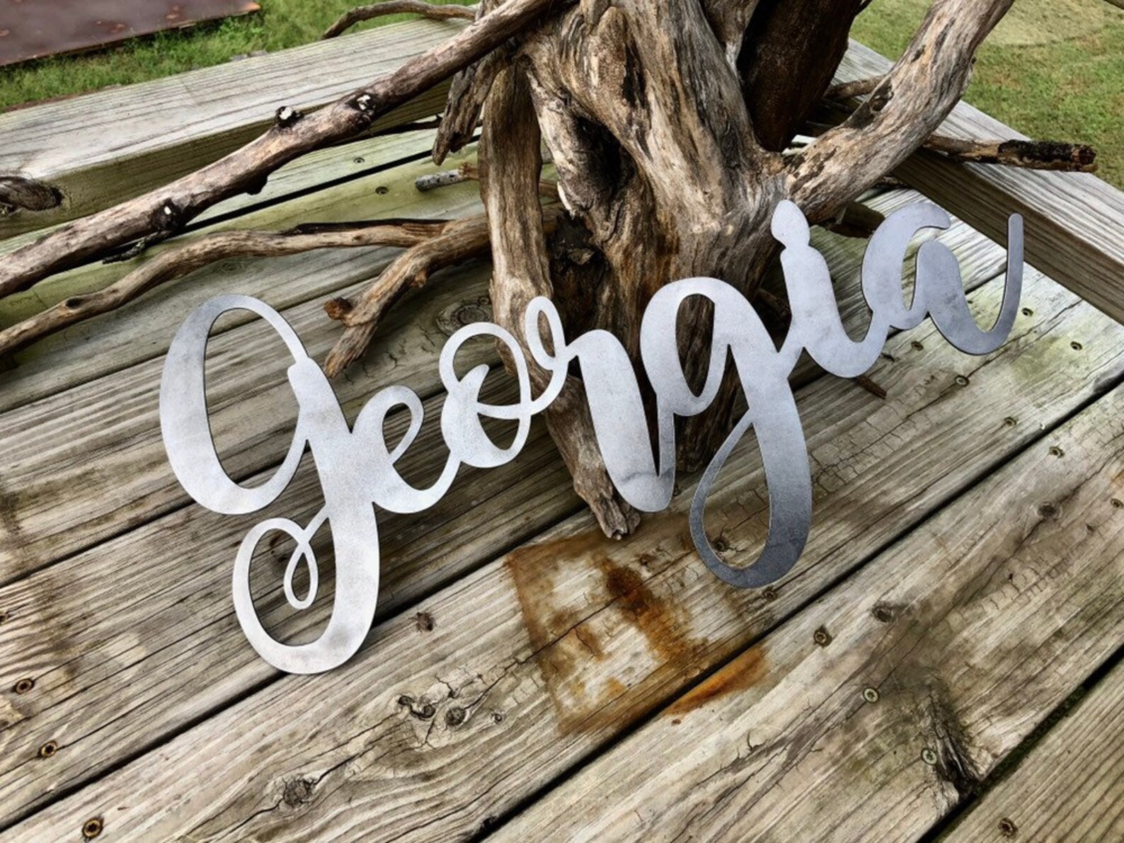 Georgia 23 Raw Steel Cursive Word Art Sign Metal By BE | Etsy