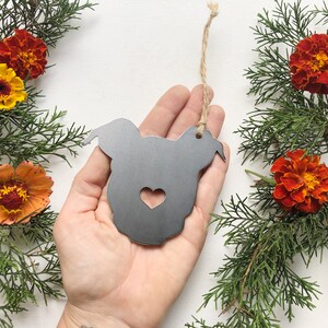 Puppy Dog Ornament with Heart Made from Recycled Raw Steel Metal Dog Ornament Christmas Tree Fur Baby Gift Rescue Dog Gift Pet Memorial image 2