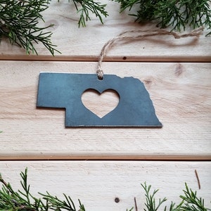 Nebraska State Ornament Made from Raw Steel Rustic Farmhouse Decor Wedding Favor Anniversary Gift Housewarming Gift Sustainable Gift image 1