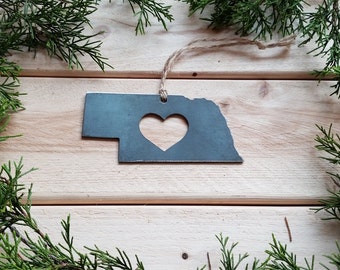 Nebraska State Ornament Made from Raw Steel Rustic Farmhouse Decor Wedding Favor Anniversary Gift Housewarming Gift Sustainable Gift