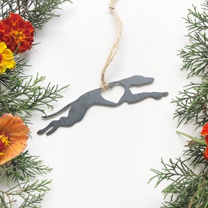 Greyhound Dog Ornament with Heart made from Recycled Raw Steel Rustic Farmhouse Pet memorial Pet Loss Gift Dog Love Sustainable Christmas image 6
